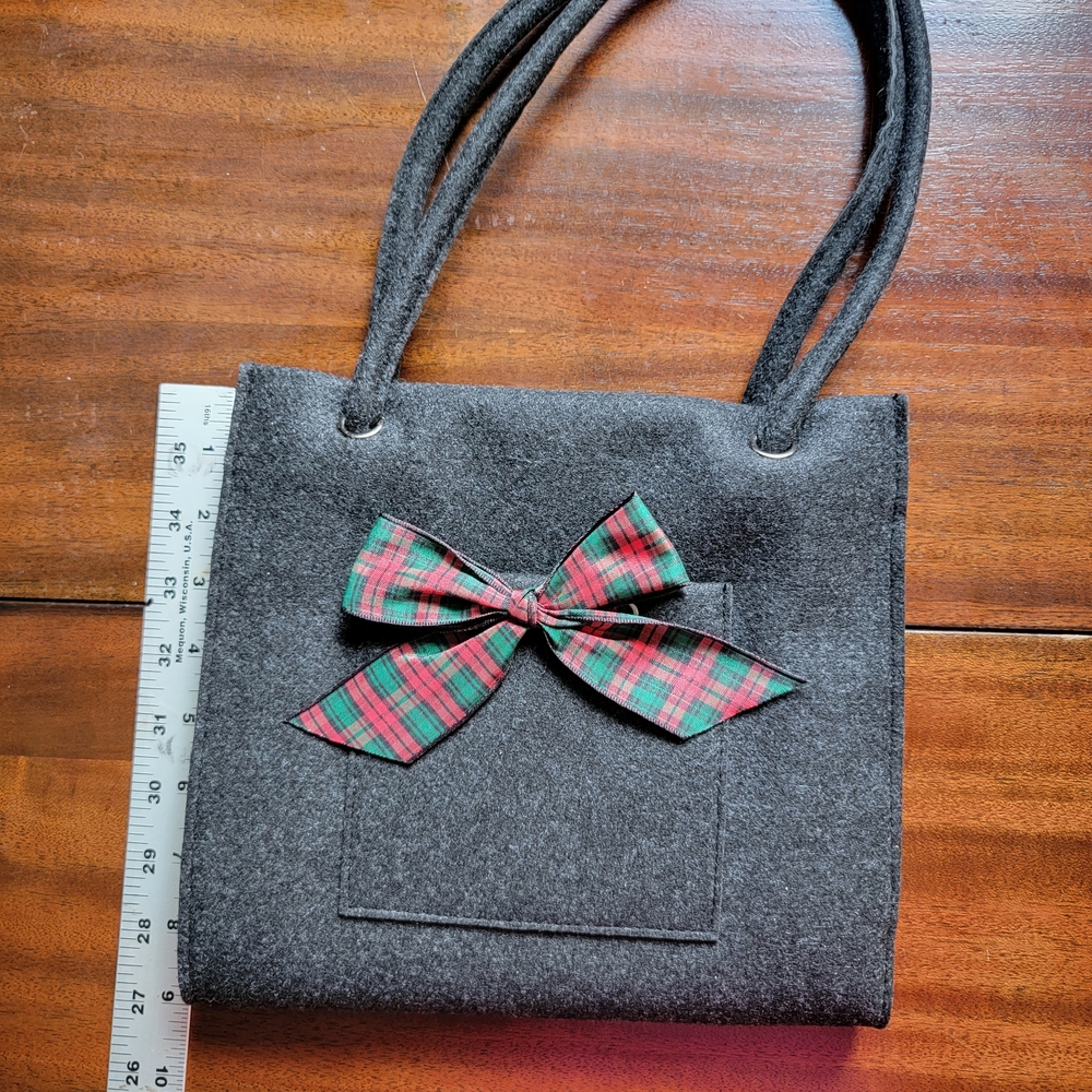 Gray Felt Tote with Plaid Accent